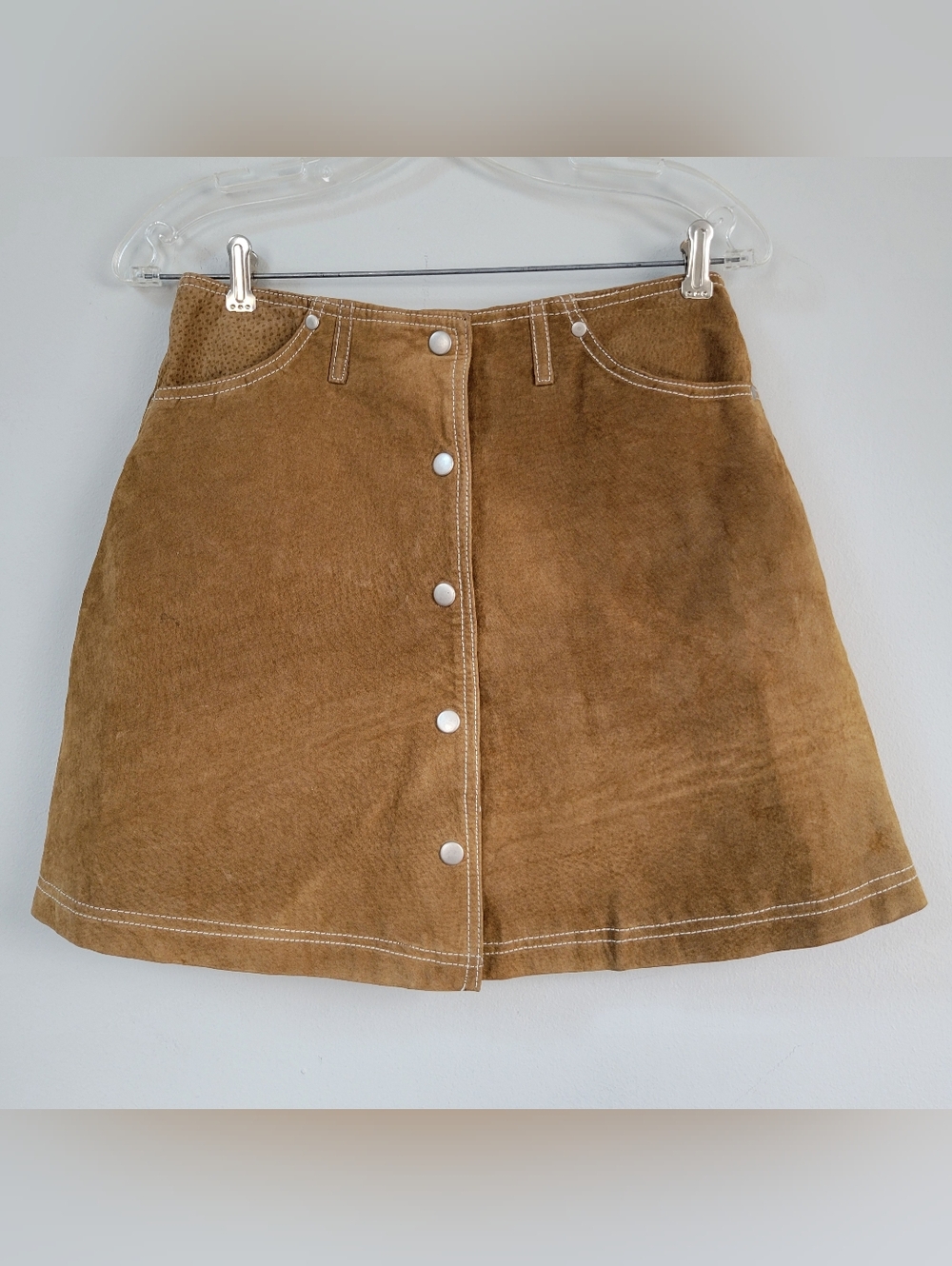 VTG BB Dakota Suede Mini Snap Skirt Women's Size 13/14 Western Cowgirl Boho - Picture 1 of 10